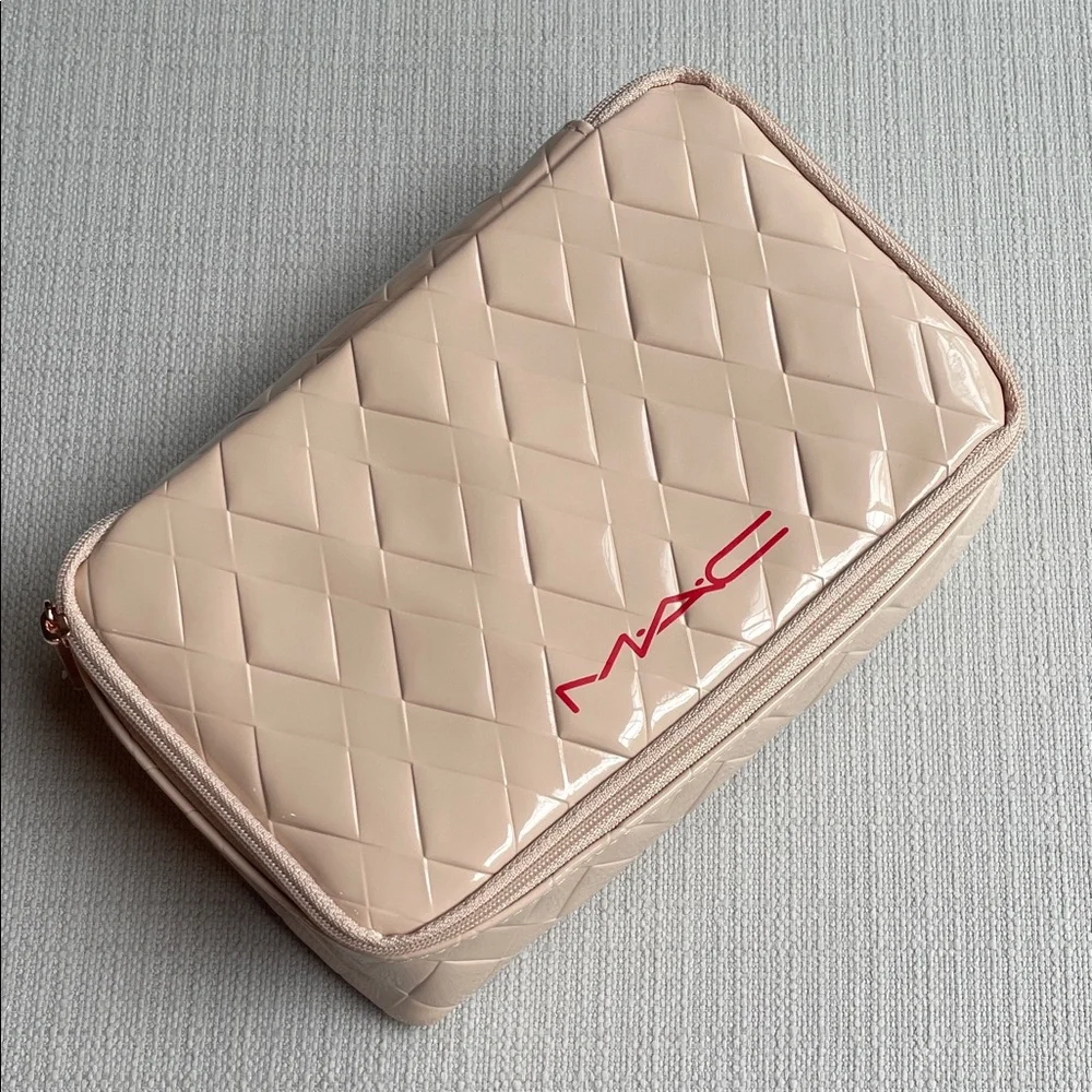 MAC Cosmetics Blush Beige Quilted Patent Cosmetic Bag travel case - Brand New